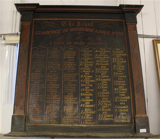 Lewes Oddfellows Past Grands board
